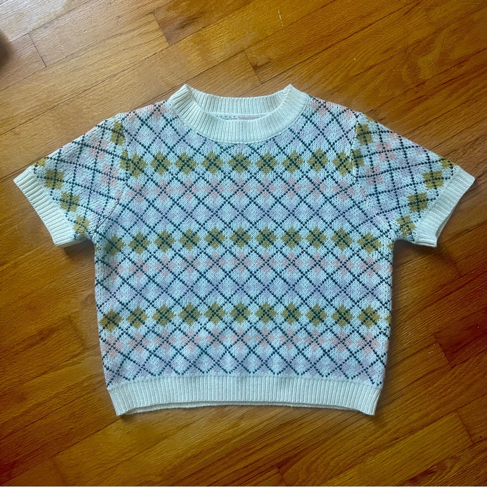 Argyle Knit Cropped Sweater